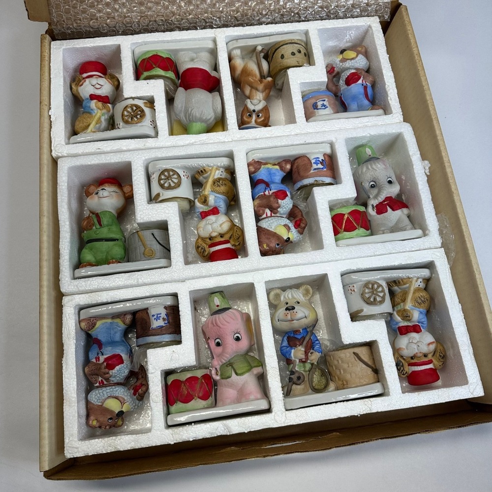 Vintage Jasco Luvkin Critters Hand Painted Bisque Porcelain Candle Fig 12pc RARE